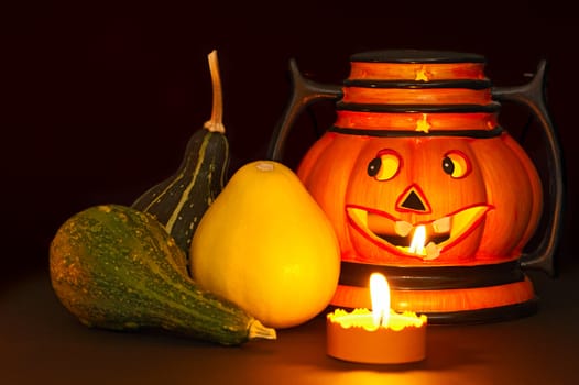 Halloween pumpkins with glowing candles