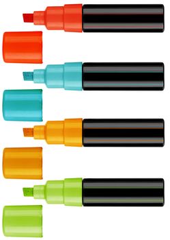 Colorful text highlighter pens, (with clipping work path)