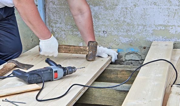 DIY Tools. Work on plank wood floor