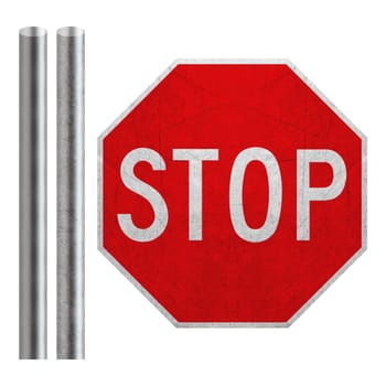 Stop sign with metal bar isolated on white (with clipping work path)
