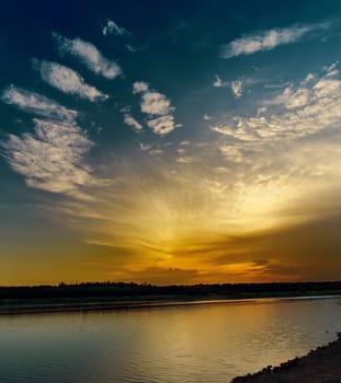 good dramatic sunset over river