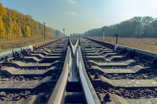 crossing of two railroad to horizon