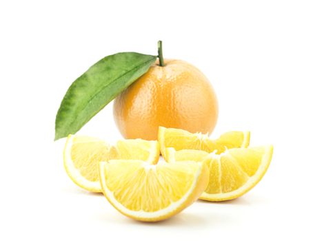 Sweet Orange Fruit with leaves and orange sliced .