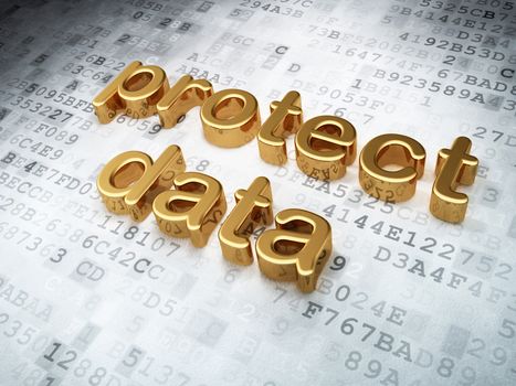 Security concept: golden protect data on digital background, 3d render