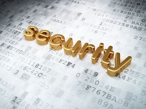 Security concept: golden security on digital background, 3d render