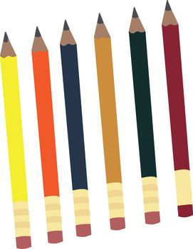 drawing of pencils in row isolated on white