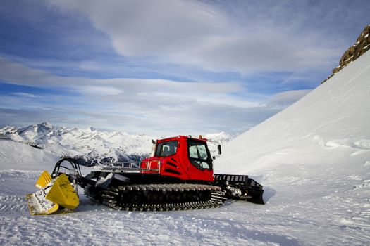 Snowmobile in winter landscape