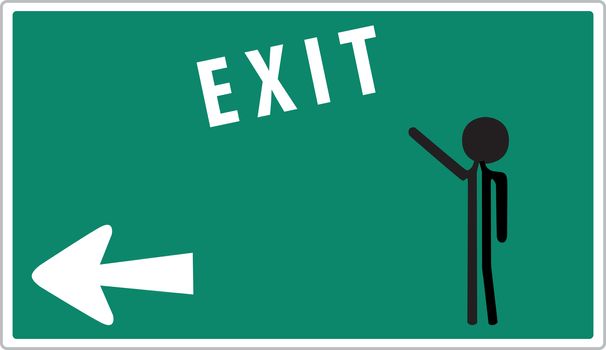 man on green warning exit sign
