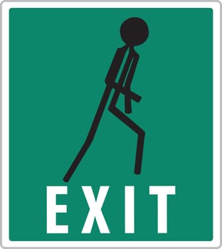 man on green warning exit sign
