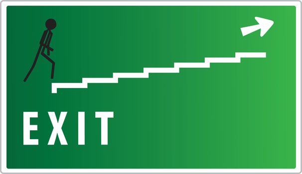 man on green warning exit sign
