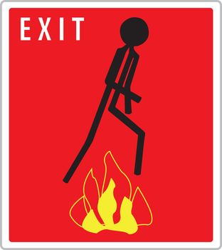 red exit sign with  warning 