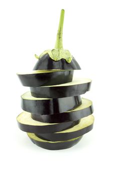 fresh eggplant sliced, aubergine vegetable on white background .