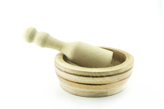 Handmade wooden mortar isolated on white background (with clipping work path)