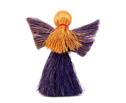 Back view of festive Christmas angel ornament, isolated on a white background