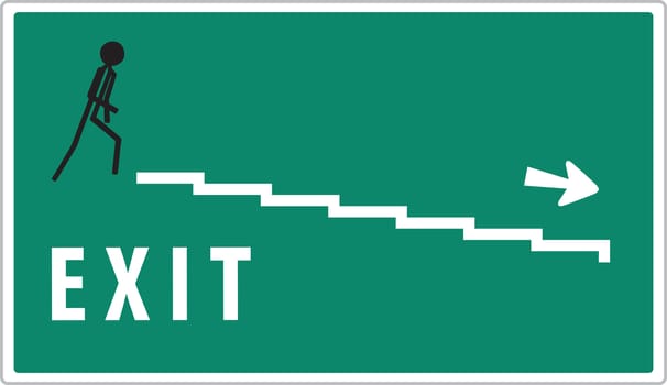 man on green warning exit sign
