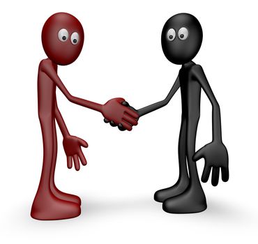 red and black guy shake hands - 3d illustration