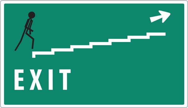 man on green warning exit sign
