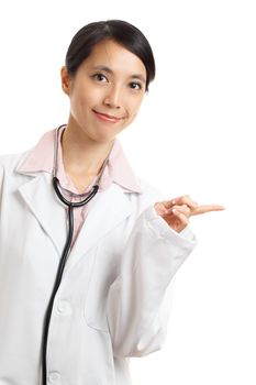 Asian doctor pointing a side