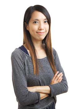 Asian woman on white background