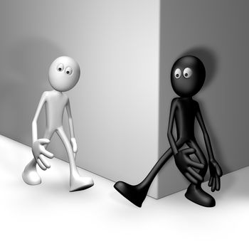 black guy tries get white guy to stumble - 3d illustration