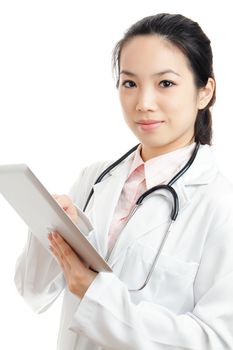 Asian female doctor with digital tablet