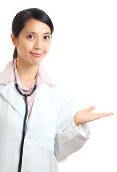 Asian female doctor introduce something