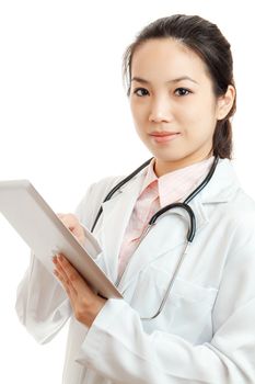 Asian female doctor with computer tablet