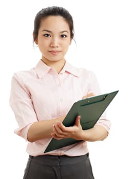 Asian business woman with writing pad