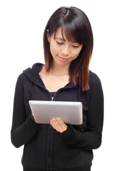 Young asian woman using tablet computer