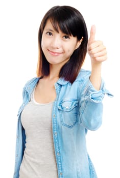 Asian woman with thumb up