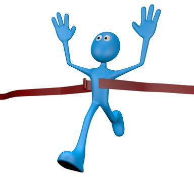 cartoon character crossing the finishing line - 3d illustration