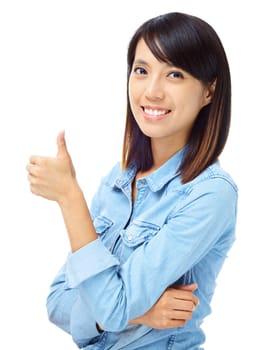 Asian woman with thumb up hand