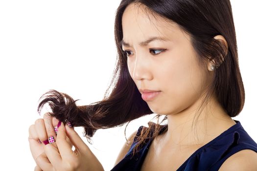 Asian woman with hair problem