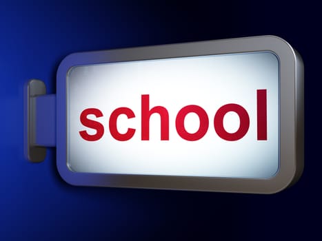 Education concept: School on advertising billboard background, 3d render