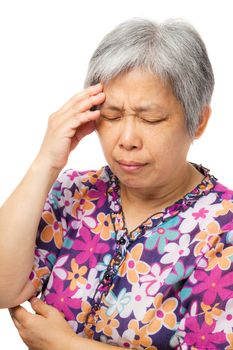 Asian old woman feeling headache