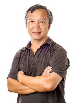Asian mature man isolated over white background