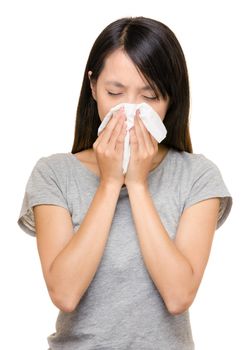 Asian woman sneeze