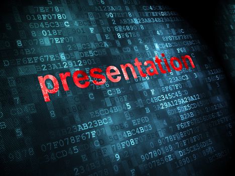 Marketing concept: pixelated words Presentation on digital background, 3d render