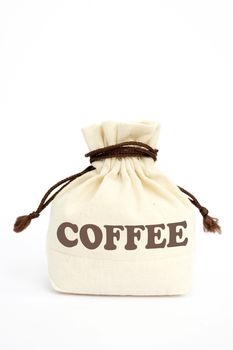 Canvas bag of coffee on a white background