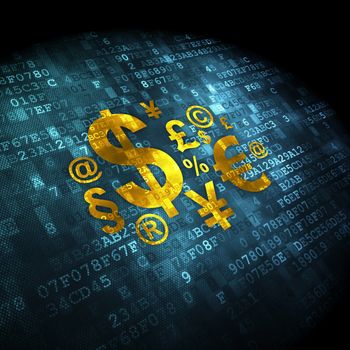 Marketing concept: pixelated Finance Symbol icon on digital background, 3d render