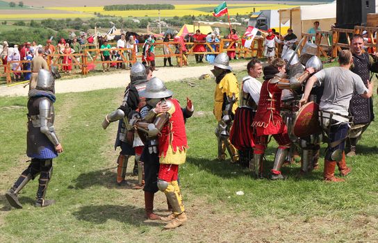 KHOTYN - MAY 10: Knights fighting during Festival Medieval Khotyn on May 10, Ukraine