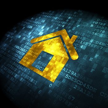 Protection concept: pixelated Home icon on digital background, 3d render