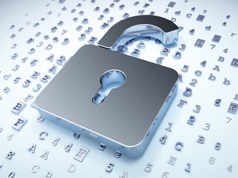 Privacy concept: Silver Opened Padlock on digital background, 3d render