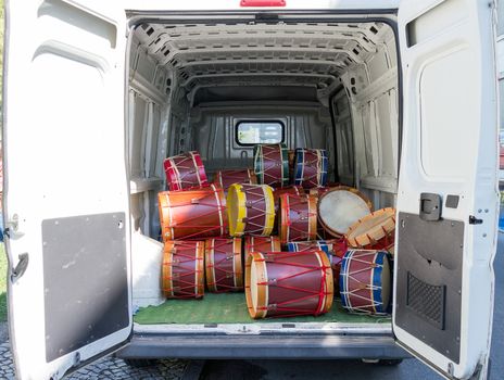 Lot of drums in the back of the van