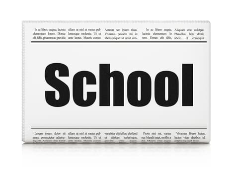 Education news concept: newspaper headline School on White background, 3d render