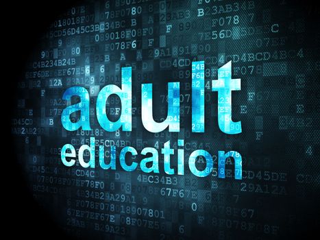 Education concept: pixelated words Adult Education on digital background, 3d render