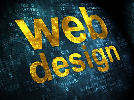 SEO web design concept: pixelated words Web Design on digital background, 3d render