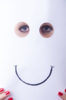 An image of businesswoman holding paper with drown emotions