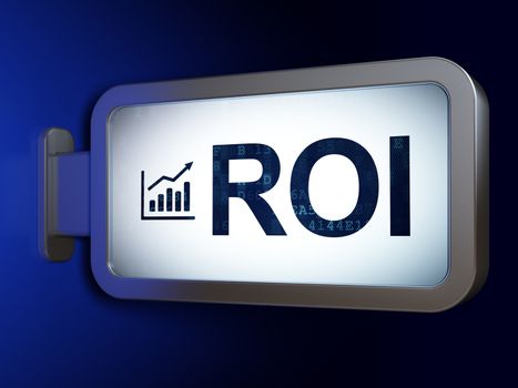 Business concept: ROI and Growth Graph on advertising billboard background, 3d render