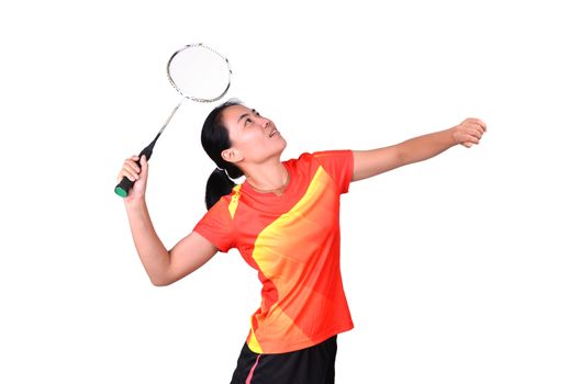 badminton player in action isolated on white background